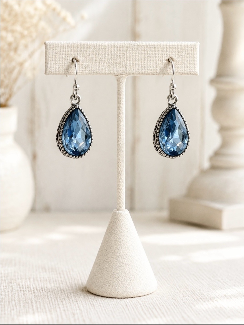Vintage 1928 Y2K Teardrop Dangle Earrings. Silver Tone-Blue Stone. Y2K | Elegant